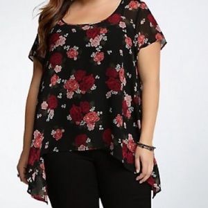 Floral chiffon sharkbite blouse